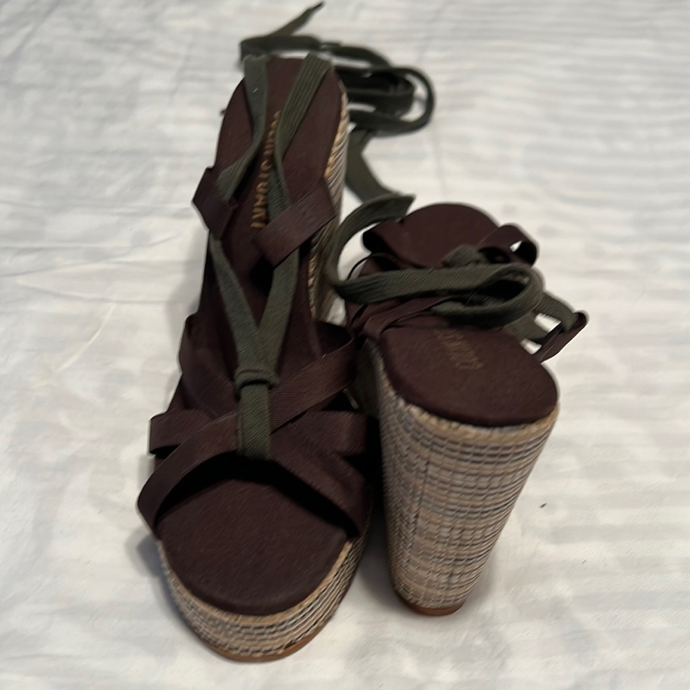 Colin Stuart Open Toe Wrap Ankle Strap Espadrilles Wedges Size 8.5